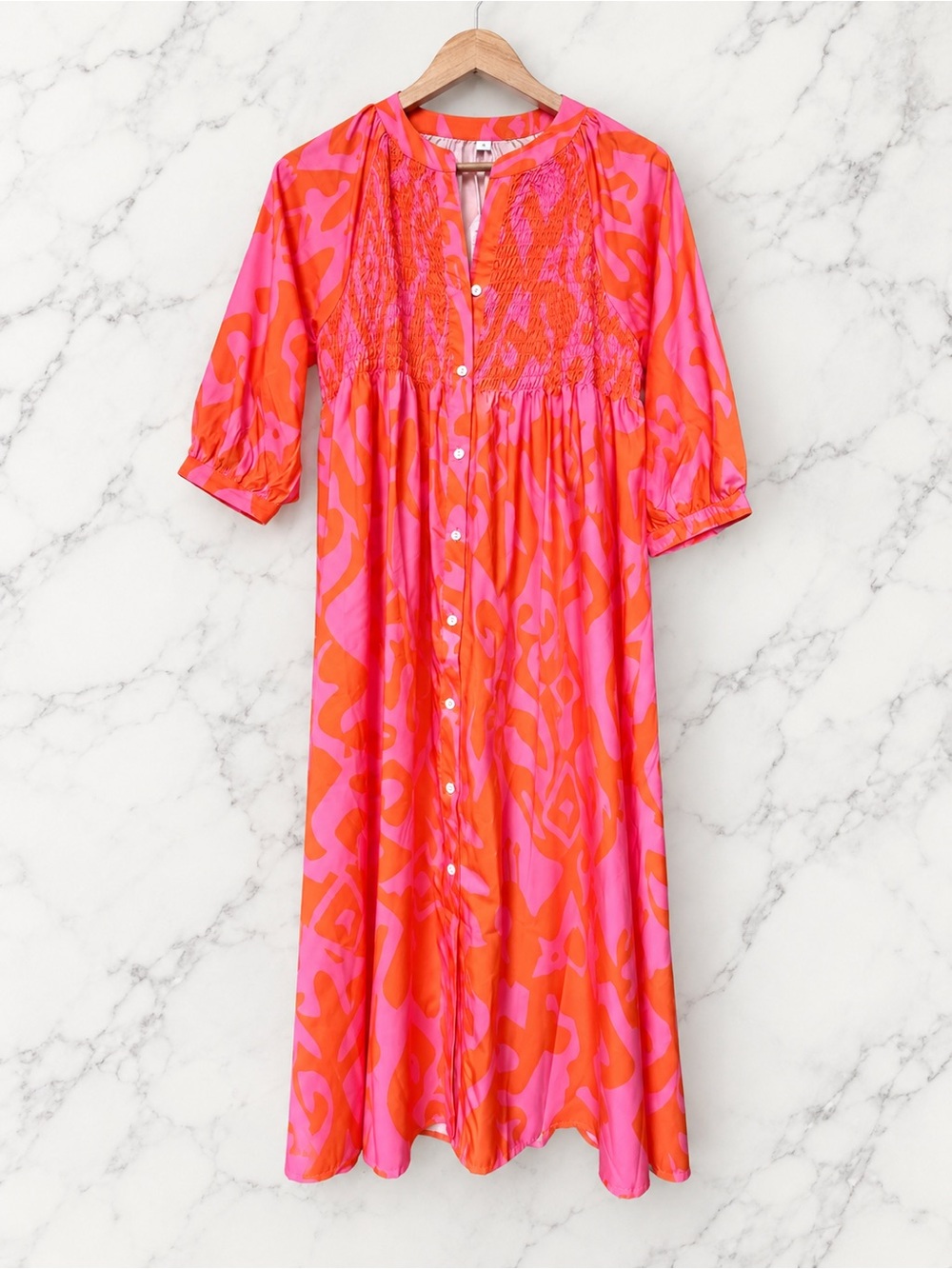 Women’s Bright Pink & Orange Button-Front Dress